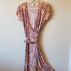 Banana Republic Wrap Dress Purple Paisley Medium